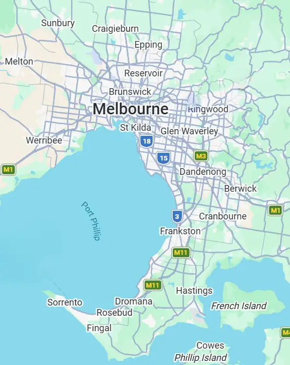 Map of Melbourne and surroundings