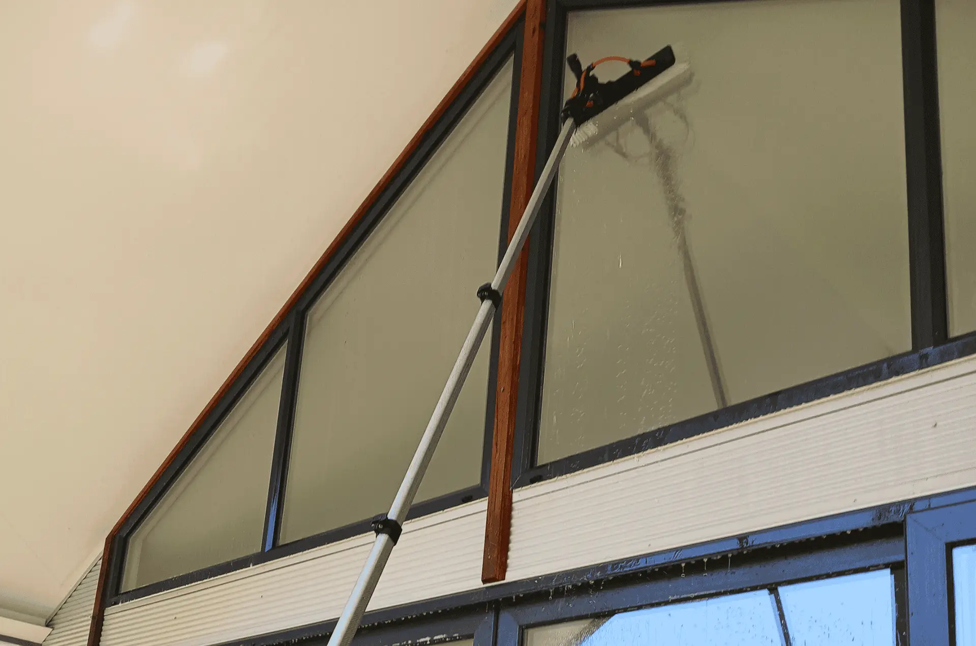 High sloped windows perfectly cleaned by water fed pole